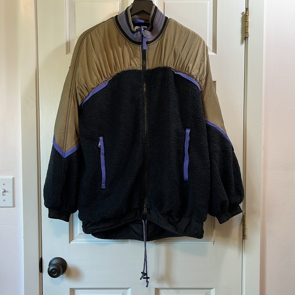 FP Movement by Free People Black Teddy Jacket with Tan and Lavender Trim